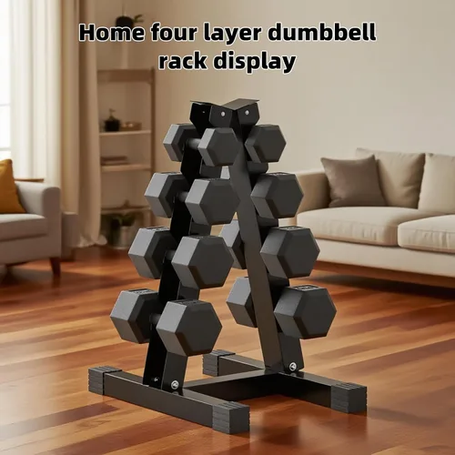 Vista 7 de 4-Tier Dumbbell Rack Stand, A-Frame Metal Weight Rack with Handle – Space-Saving Strength Training Dumbbell Storage for Home Gym