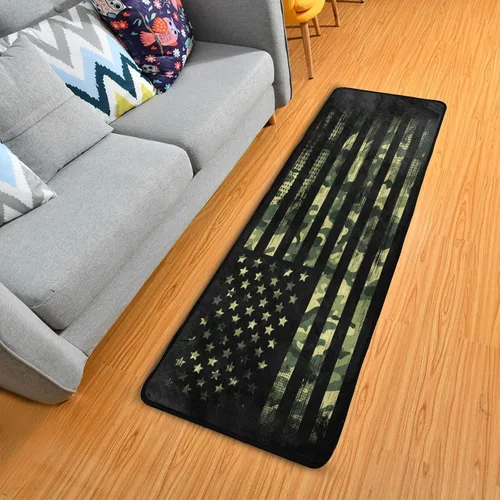 Vista 6 de YETTASBIN Alfombra de camino con bandera estadounidense de camuflaje, antideslizante, grande, antifatiga, para cocina, baño, sala de estar, entrada
