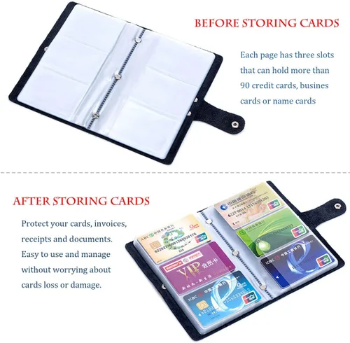 Vista 4 de boshiho Leather Credit Card Holder Business Card Case Book Style 90 Count Name ID Card Holder Book