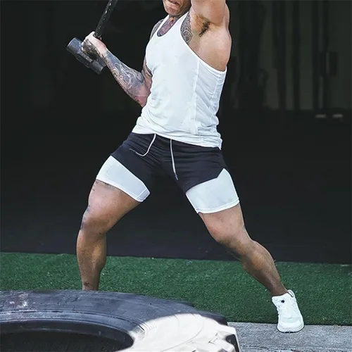 Vista 7 de DIOTSR Mens 2 in 1 Running Workout Shorts Lightweight Athletic Gym Shorts with Pockets