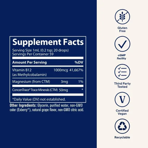 Vista 5 de Trace Minerals Suplemento iónico líquido B12 de 1,000 mcg, 2 onzas