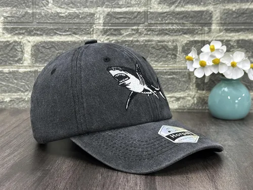 Vista 2 de Lobster Shark Hat, Adjustable Embroidered Sea Animal Dad Hat Sea Animal Lover Gift, Washed Black, Fine Stitch Embroidery, Adjustable Fit