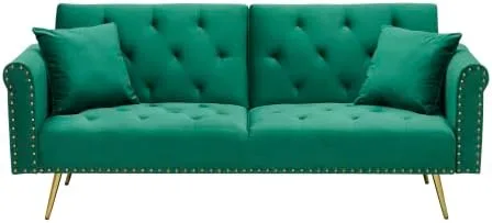 Vista 11 de Anwick Sofá cama tipo futón convertible de terciopelo de 69 pulgadas con 2 almohadas, moderno sofá cama plegable con 3 respaldos ajustables, sofá