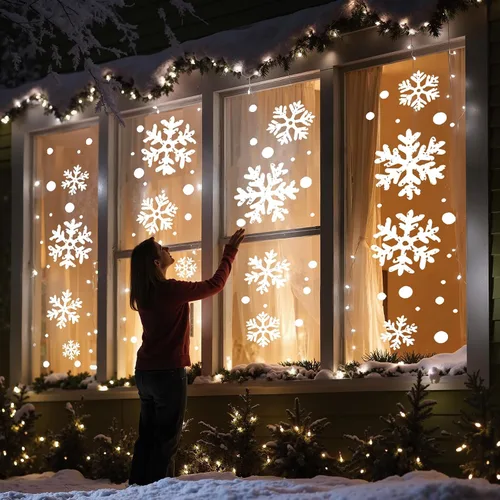 Vista 7 de Adornos de Navidad para Ventanas: 16 Hojas de Copo de Nieve Blanco Extra Grande para Ventana de Navidad, Adornos de Copo de Nieve Rústico de Granja