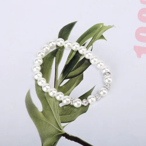 Vista 6 de Collar de perlas de imitación de cristal de imitación de cristal blanco de 14.5 pulgadas de 0.236 in, pulsera de pendientes, cuentas de arcilla