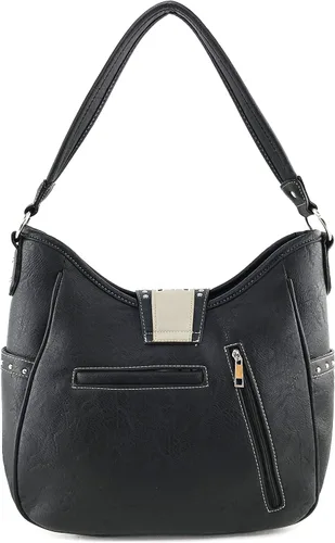 Vista 3 de Justin West Bolso de mano oculto con hebilla de diamantes de imitación y tachuelas con bordado floral occidental (bolso negro), negro (Black Tote)