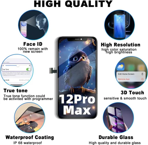 Vista 4 de Kit de reemplazo de pantalla para iPhone 12 Pro Max de 6.7 pulgadas, pantalla LCD Full HD con digitalizador de pantalla táctil 3D Touch, ensamblaje