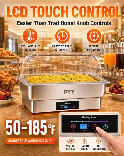 Vista 5 de Plato de roce eléctrico de tamaño completo PYY de acero inoxidable, control de temperatura, juego de plato de roce para buffet para catering, buffets