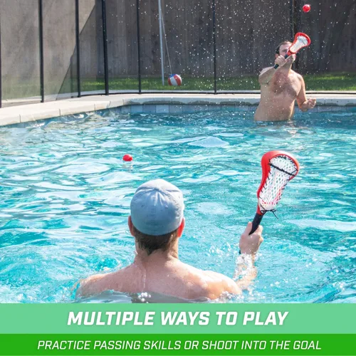 Vista 4 de GoSports Lacrosse - Juego de portería flotante para piscina, incluye portería de agua, 2 palos y 4 bolas suaves, color rojo