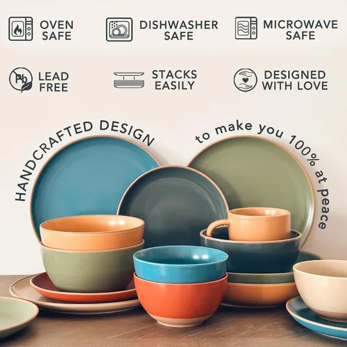 Vista 4 de MORA Ceramic Artisan - Juego de 6 platos mate de 7.8 pulgadas, para postre, ensalada, aperitivo, cena pequeña, etc. Apto para microondas, horno