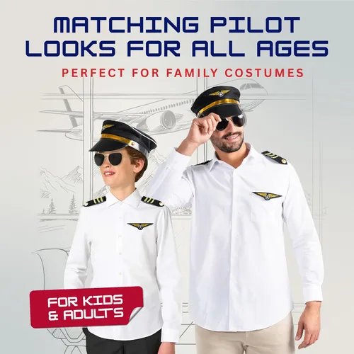 Vista 4 de Dress Up America Conjunto de disfraz de piloto - Conjunto de accesorios de disfraz de piloto de aerolínea para niños y adultos