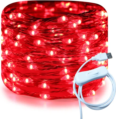 Vista 18 de RUICHEN Guirnalda de luces LED USB de 20 pies con interruptor de encendido/apagado, luces de alambre de cobre impermeables para dormitorio, pared