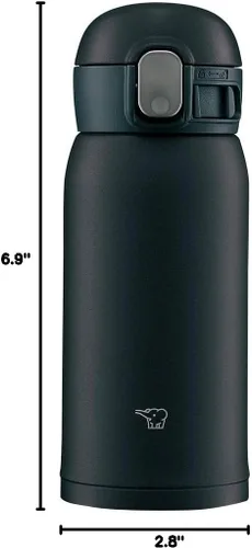 Vista 10 de Zojirushi SM-WA36-BA - Botella de Agua Zojirushi, Taza de Acero Inoxidable de Un Toque, Sin Costuras 0.36L Negra