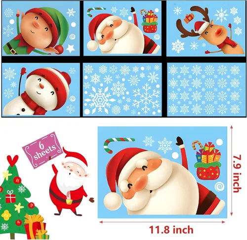 Vista 6 de 115 PCS Calcomanías Adhesivas de Copos de Nieve Navideños para Ventanas de Vidrio, Calcomanías de Navidad Decoraciones Navideñas de Copos de Nieve