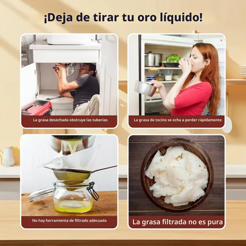 Vista 4 de Olla de Freidora Profunda de Acero Inoxidable 304 de 50oz con Cesta y Colador, Recipiente de Gran Capacidad para Grasa de Tocino para Cocina