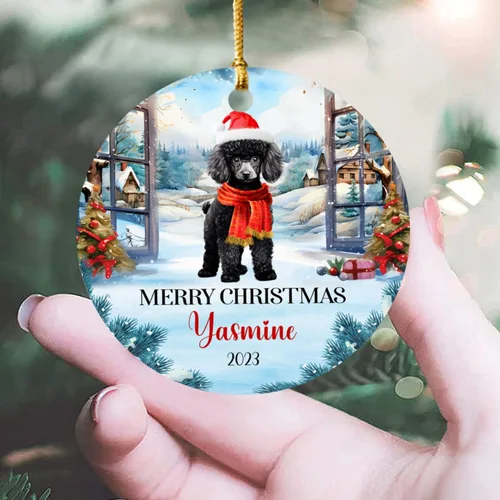 Vista 5 de Adorno personalizado de caniche negro, regalo para perro, mamá, perro, papá, adorno de Navidad único de perro caniche negro 2025, adorno de caniche