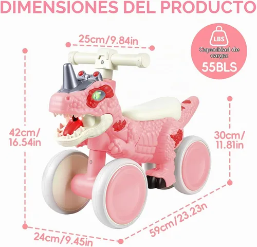 Vista 9 de Bicicleta de equilibrio para bebés de 1 año de edad, bicicletas de equilibrio de dinosaurio con sonidos, música y efectos de pulverización Rosa