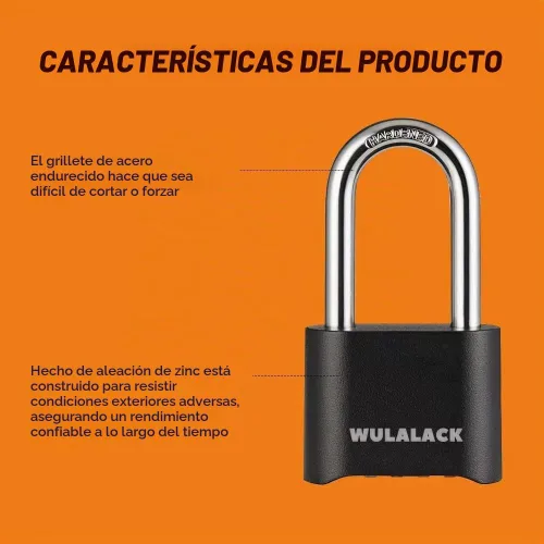 Vista 3 de WULALACK - Candado de combinación para exteriores, candados resistentes a la intemperie con código, combinación de candado reajustable