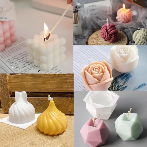 Vista 7 de EuTengHao Juego de moldes de vela de silicona para hacer velas con mechas de vela, molde de silicona 3D para cera de soja, jabón, pasteles, postres