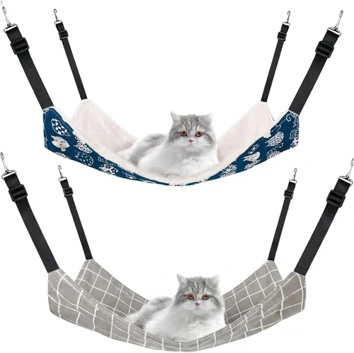 Vista 8 de Jetec. Juego de 2 hamacas colgantes reversibles para gatos, suaves y transpirables, con jaula para mascotas, correas ajustables y ganchos metálicos