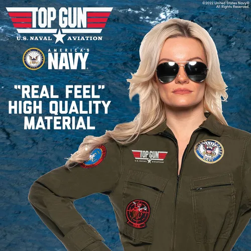 Vista 4 de UNDERWRAPS TOPGUN - Disfraz de piloto de combate con licencia oficial de la Marina de EE. UU