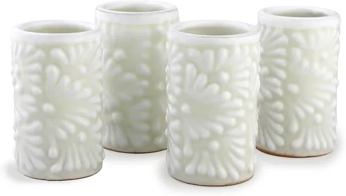 Vista 13 de Juego de 4 vasos de chupito Talavera auténticos mexicanos para tequila - Pintados a mano - 2 Oz (Corazón Azul)