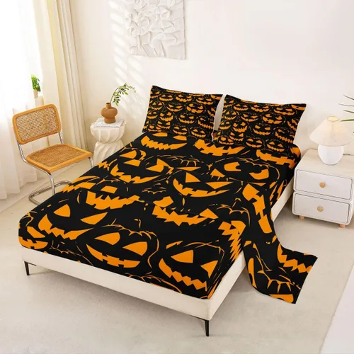 Vista 25 de Feelyou Cat Bed Sheets Set Twin Size Halloween Themed Bed Set Trick or Treat Deep Pocket Fitted Sheet Scaredy Cat Breathable Soft Lightweight