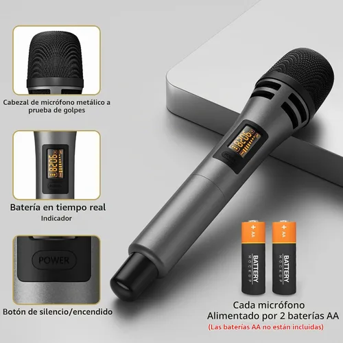 Vista 4 de TONOR 4 micrófonos inalámbricos con receptor recargable, micrófonos inalámbricos UHF de 4 x 10 canales con control de volumen, sistema de micrófono