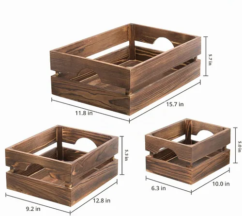Vista 7 de MyGift Caja organizadora de almacenamiento rústica de madera maciza marrón oscuro con asa, 3 piezas de varios tamaños decorativos