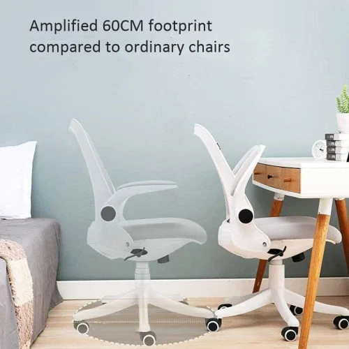 Vista 3 de Silla de oficina ergonómica de malla giratoria con respaldo medio para computadora con brazos abatibles (blanco)
