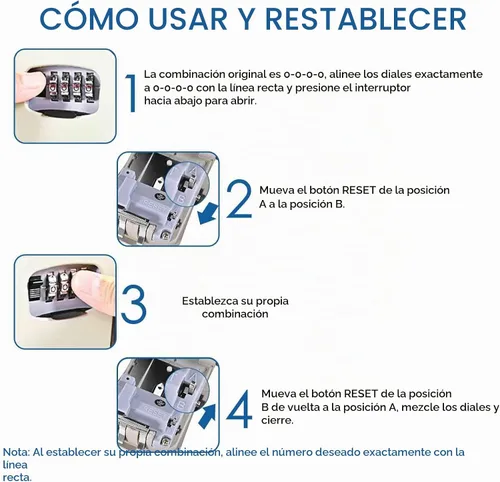 Vista 6 de Caja de bloqueo de llaves, cerradura de combinación de 4 dígitos, ocultador de llaves al aire libre impermeable con grillete removible y montaje