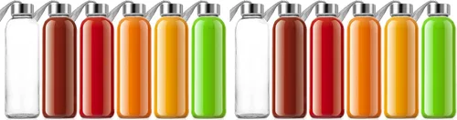 Vista 9 de QCen Botella de vidrio transparente de 18 onzas para jugo, paquete de 6