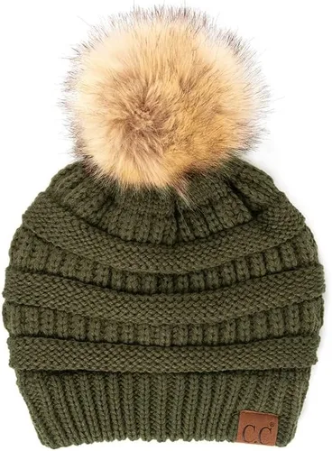 Vista 101 de Gorro unisex liso con pompón y ribete (HAT-43) de C.C Hatsandscarf Exclusives Marfil
