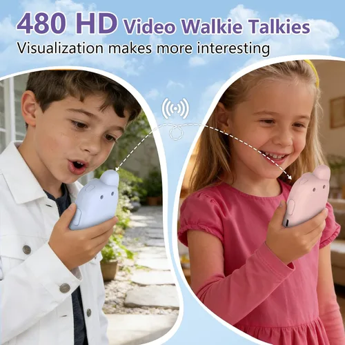 Vista 2 de Walkie Talkies de video para niños, paquete de 2 walkie talkies de video recargables, cámara HD, cambiador de voz, para diversión familiar, Azul