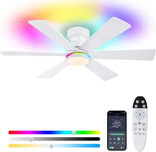 Vista 14 de Asyko Ventiladores de Techo con Luces, Ventilador de Techo de Perfil Bajo de 46" con Luz y Control Remoto, Montaje al Ras, Reversible, Regulable