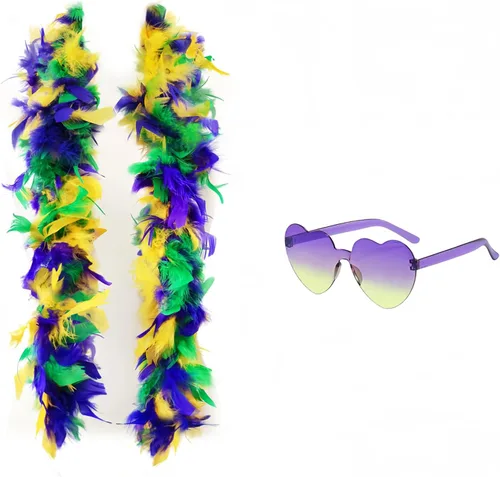 Vista 14 de Boa de plumas con lentes de sol sin montura de corazón, boa de plumas de 4 pies para despedida de soltero, Halloween, accesorio de disfraz