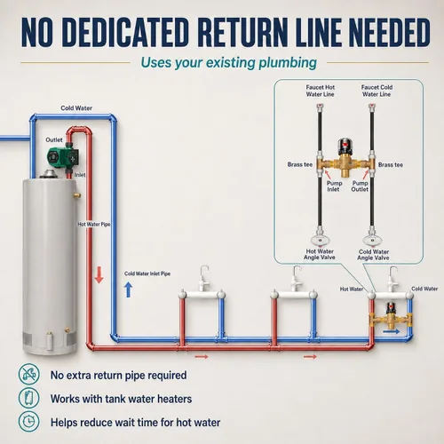 Vista 2 de Bomba de circulación instantánea de agua caliente con temporizador digital integrado y válvula de control de termostato ajustable
