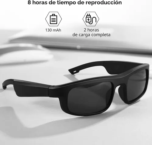 Vista 8 de Gafas inteligentes, gafas de sol Bluetooth polarizadas con altavoz, asistente de voz, de oreja abierta, protección UV, gafas de audio