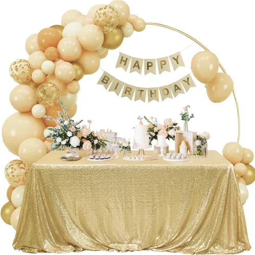 Vista 22 de Manteles redondos de lentejuelas negros para fiestas, de 121,9 cm, mantel redondo de purpurina ajustado, pequeño, lindo y dulce, para boda