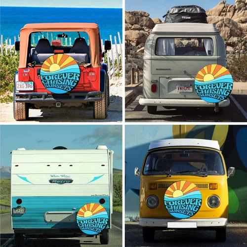 Vista 3 de Funda de neumático de repuesto Forever Chasing Sunsets, accesorios de camping para neumáticos de repuesto resistentes a la intemperie, a prueba