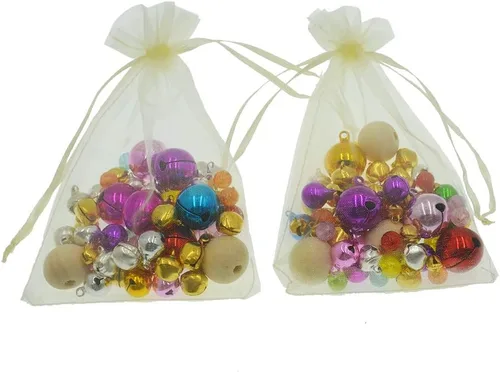 Vista 3 de Lautechco 100 bolsas de organza – 4 x 6 pulgadas, bolsas de regalo de malla beige con cordón para Navidad