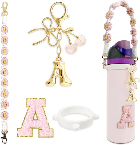 Vista 10 de Letter Handle Strap Accessories with Cute Initial Charm Compatible with Owala Water Bottle 24oz 32oz 40oz Owala Kids