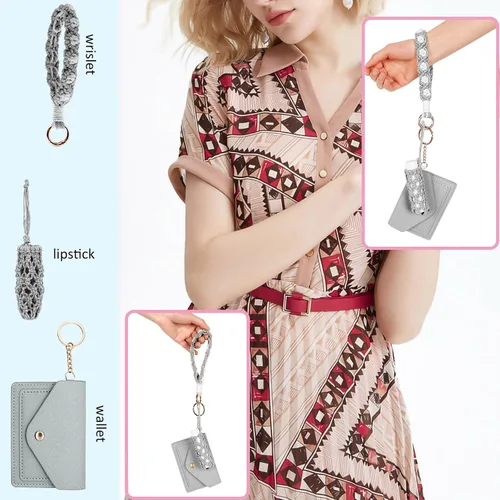 Vista 48 de BIHRTC Llavero de pulsera boho con soporte para lápiz labial, pulsera hecha a mano