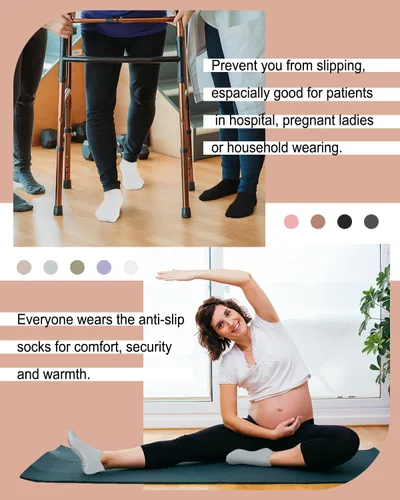 Vista 7 de 5 pares de calcetines de agarre para Pilates y yoga con agarre para mujer, calcetines deportivos antideslizantes para ballet, danza, entrenamiento