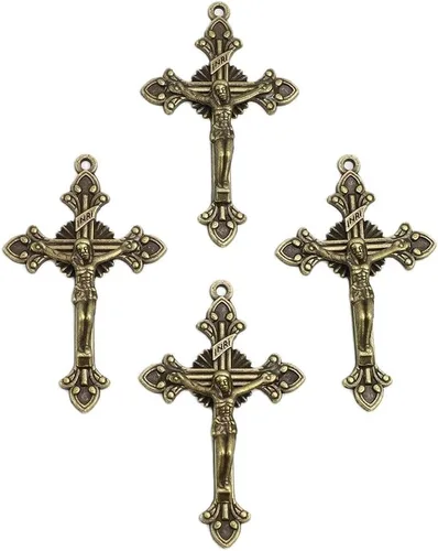Vista 3 de 50pcs de 2 pulgadas de bronce antiguo católico acampanado sunburst rosario crucifijo cruz, Metal, aleación de zinc, No es una piedra preciosa