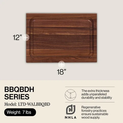 Vista 2 de John Boos BBQ Series Tabla de cortar rectangular de madera de nogal de 18 x 12 pulgadas, 1.5 pulgadas de grosor, bloque de carnicero reversible de 7