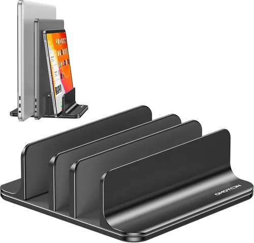 Vista 18 de OMOTON Soporte vertical para computadora portátil [versión doble actualizada], soporte de escritorio de aluminio para Mac Book con base ajustable