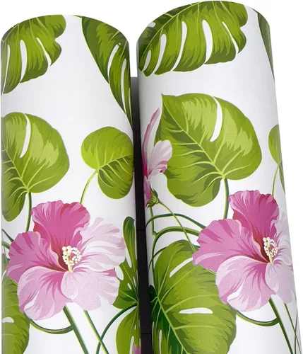 Vista 7 de SimpleLife4U Hawaii Flower Style Muebles Papel Autoadhesivo Estante Liner Maquillaje Joyería Gabinete Decoración 17.7 pulgadas Por 9.8 pies