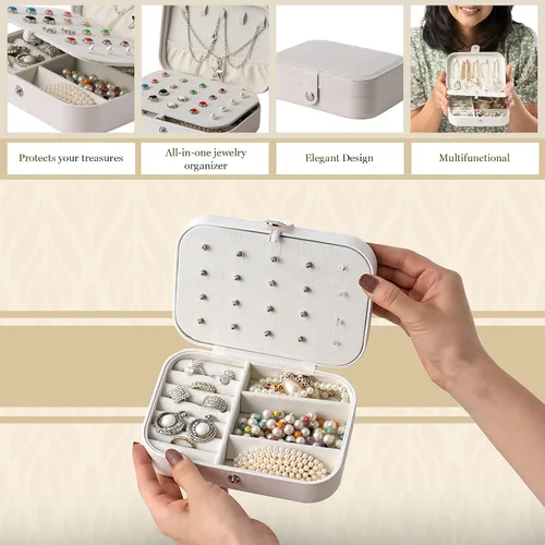 Vista 2 de Hivory Estuche organizador de joyas de viaje, soporte para collares, anillos y aretes, caja pequeña, cajas de joyería compactas para mujeres y niñas