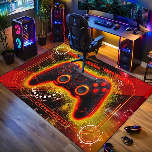 Vista 5 de Alfombra de juegos para habitación de niños - Alfombra de área amarilla temática de juegos para dormitorio de niños, decoración de habitación